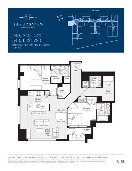 Floor plan for 2 beds, 2.5 baths, 1391 sqft