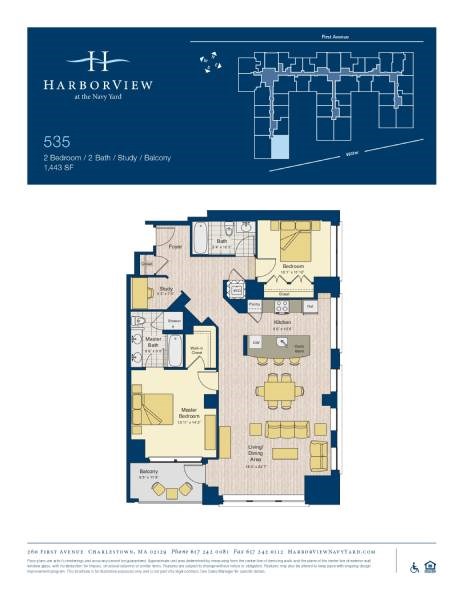 Floor plan for 2 beds, 2 baths, 1443 sqft