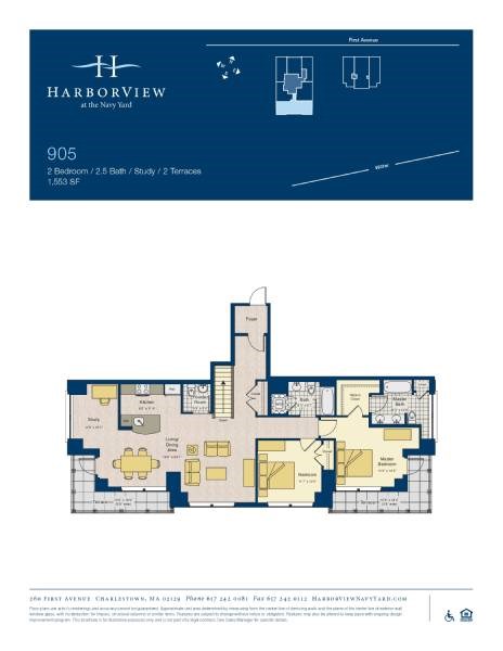 Floor plan for 2 beds, 2.5 baths, 1553 sqft