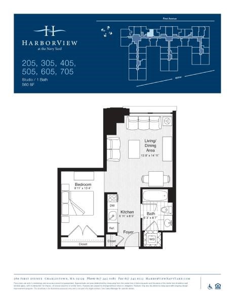 Floor plan for studio, 1 bath, 560 sqft