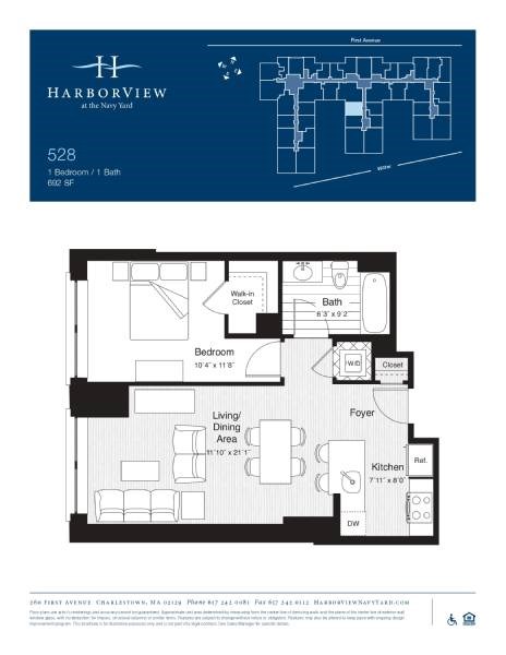 Floor plan for 1 bed, 1 bath, 692 sqft