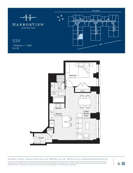 Floor plan for 1 bed, 1 bath, 814 sqft