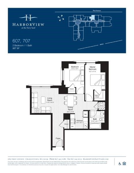 Floor plan for 2 beds, 1 bath, 867 sqft
