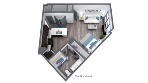 Floor plan for studio, 1 bath, 600 sqft