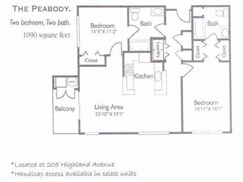 Floor plan for 2 beds, 2 baths, 1090 sqft