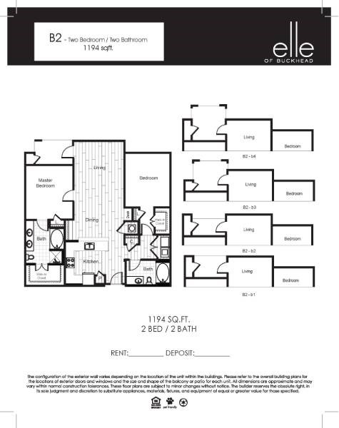 Floor plan for 2 beds, 2 baths, 1194 sqft