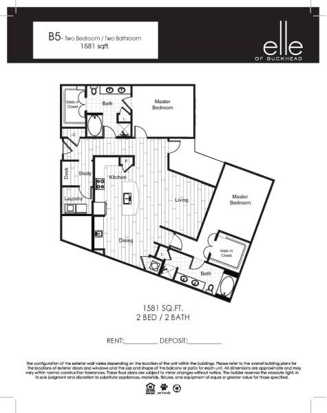 Floor plan for 2 beds, 2 baths, 1581 sqft