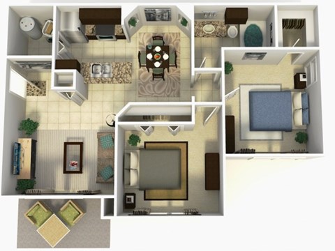 Floor plan for 2 beds, 1 bath, 1003 sqft