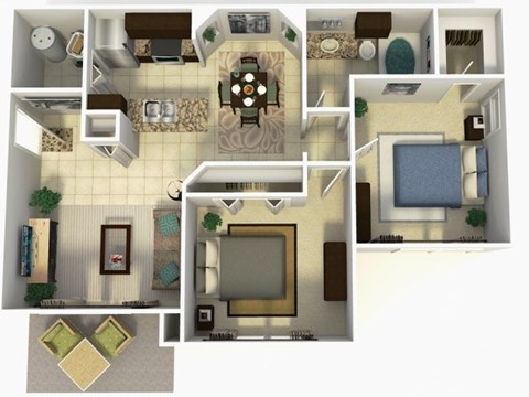 Floor plan for 2 beds, 1 bath, 1003 sqft