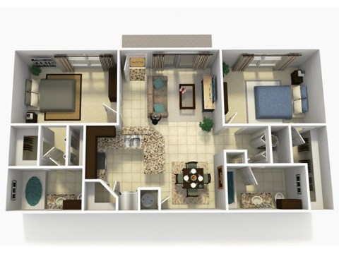 Floor plan for 2 beds, 2 baths, 1056 sqft