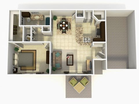 Floor plan for 1 bed, 1 bath, 788 sqft