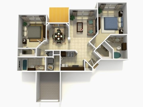 Floor plan for 2 beds, 2 baths, 1083 sqft