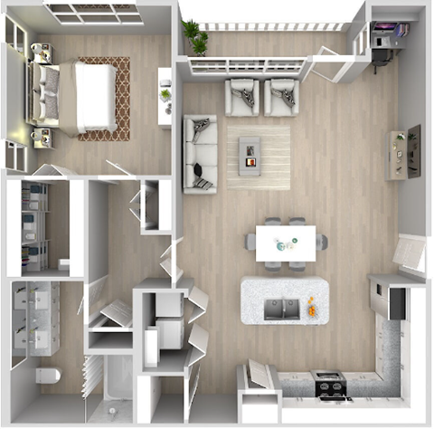Floor plan for 1 bed, 1 bath, 1030 sqft