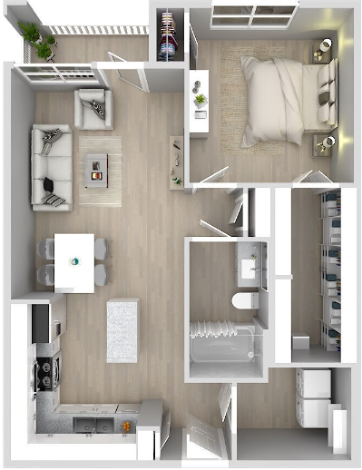 Floor plan for 1 bed, 1 bath, 784 sqft