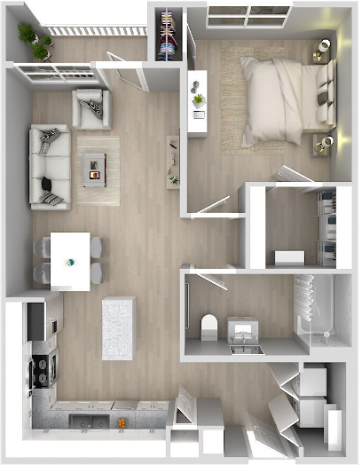 Floor plan for 1 bed, 1 bath, 789 sqft