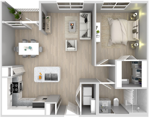 Floor plan for 1 bed, 1 bath, 800 sqft