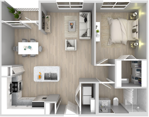 Floor plan for 1 bed, 1 bath, 800 sqft