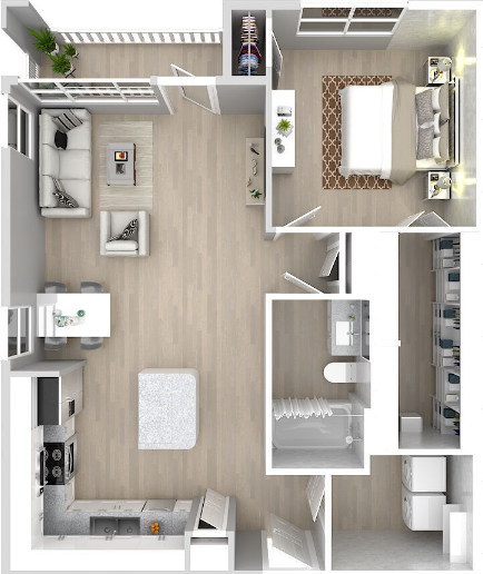 Floor plan for 1 bed, 1 bath, 854 sqft