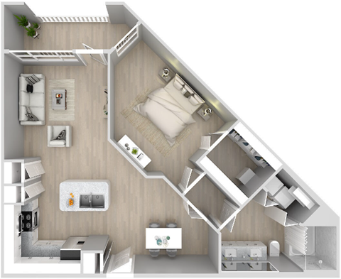 Floor plan for 1 bed, 1 bath, 940 sqft
