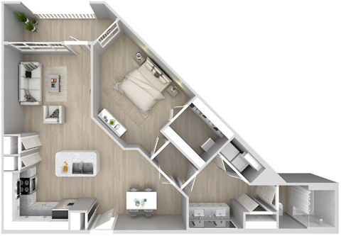 Floor plan for 1 bed, 1 bath, 990 sqft