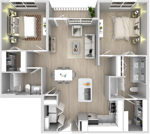 Floor plan for 2 beds, 2 baths, 1063 sqft