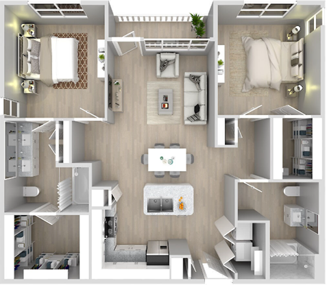 Floor plan for 2 beds, 2 baths, 1176 sqft