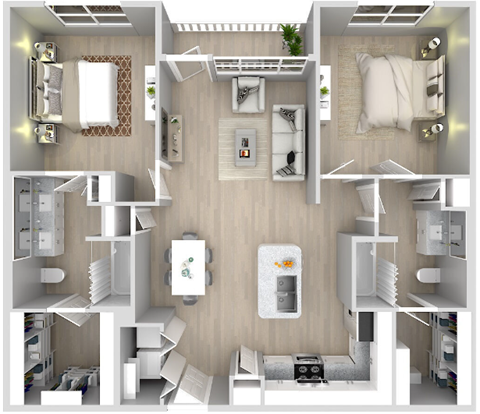 Floor plan for 2 beds, 2 baths, 1176 sqft