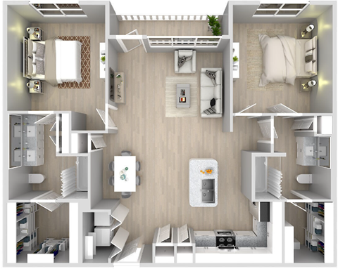 Floor plan for 2 beds, 2 baths, 1280 sqft