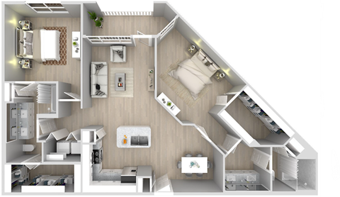 Floor plan for 2 beds, 2 baths, 1356 sqft