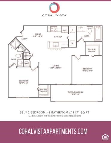 Floor plan for 2 beds, 2 baths, 1171 sqft