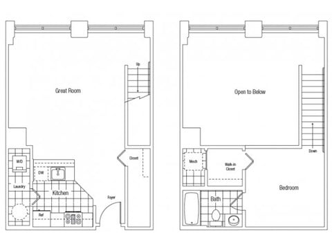 Floor plan for 1 bed, 1 bath, 859 sqft