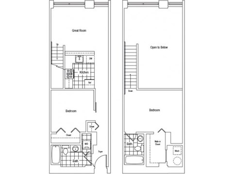 Floor plan for 2 beds, 2 baths, 1023 sqft