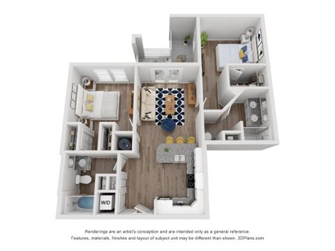 Floor plan for 2 beds, 2 baths, 919 sqft