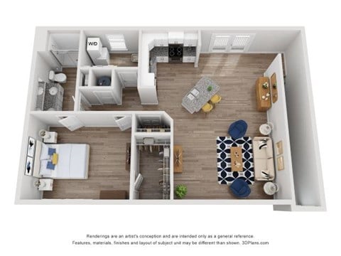 Floor plan for 1 bed, 1 bath, 1078 sqft