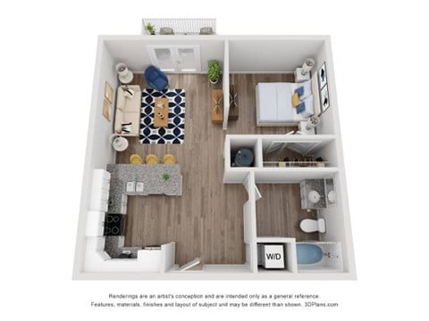 Floor plan for studio, 1 bath, 685 sqft