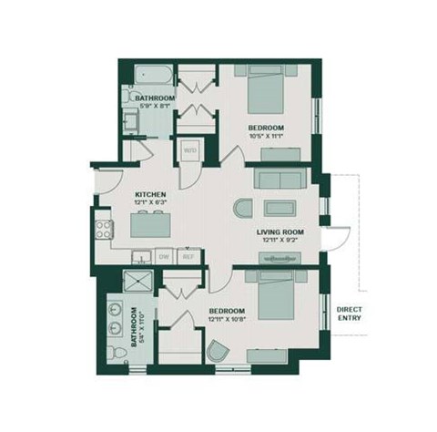 Floor plan for 2 beds, 2 baths, 1164 sqft