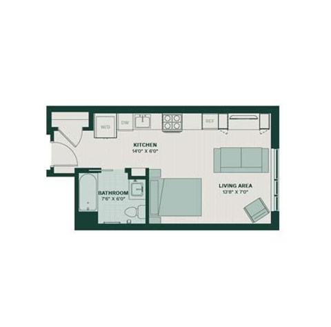 Floor plan for studio, 1 bath, 465 sqft
