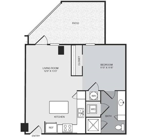 Floor plan for studio, 1 bath, 518 sqft