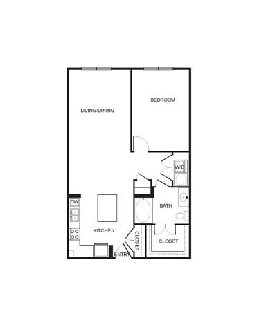 Floor plan for 1 bed, 1 bath, 804 sqft