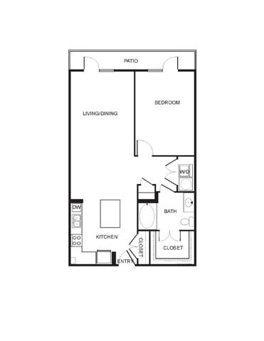 Floor plan for 1 bed, 1 bath, 952 sqft