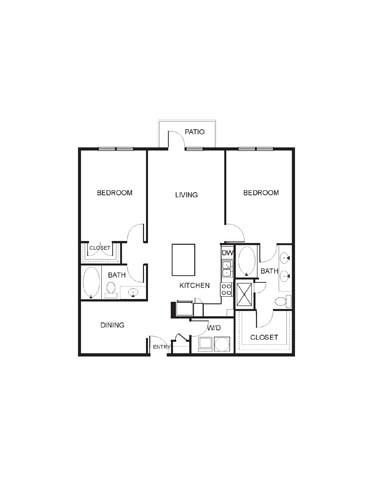 Floor plan for 2 beds, 2 baths, 1248 sqft