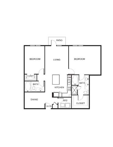 Floor plan for 2 beds, 2 baths, 1465 sqft