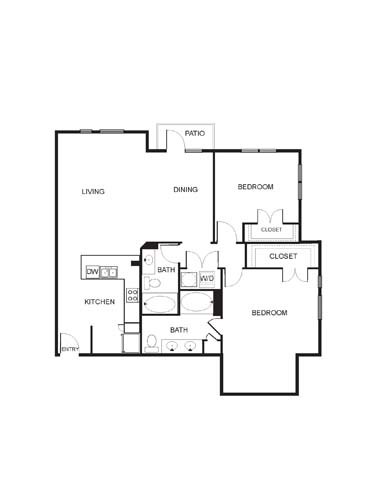 Floor plan for 2 beds, 2 baths, 1359 sqft
