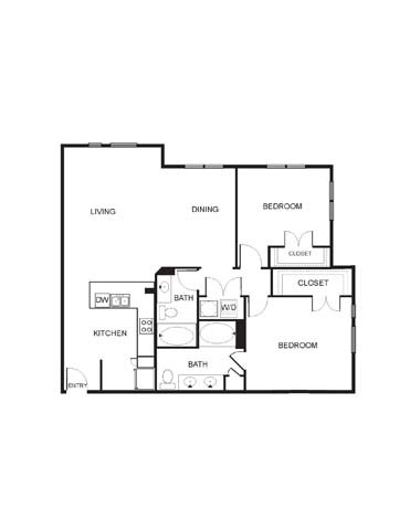 Floor plan for 2 beds, 2 baths, 1398 sqft
