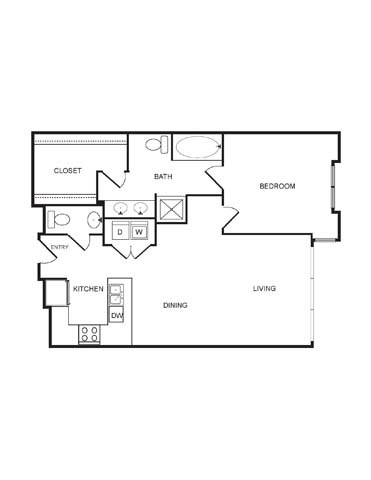 Floor plan for 1 bed, 1.5 baths, 1010 sqft