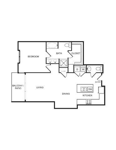 Floor plan for 1 bed, 1.5 baths, 1120 sqft