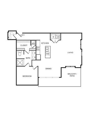Floor plan for 1 bed, 1.5 baths, 1298 sqft