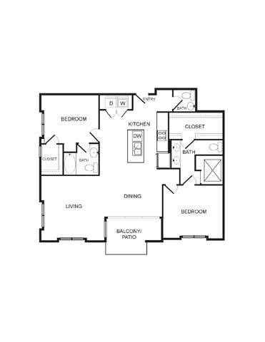 Floor plan for 2 beds, 2.5 baths, 1413 sqft