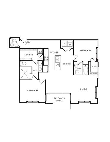 Floor plan for 2 beds, 2.5 baths, 1467 sqft