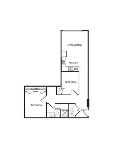 Floor plan for 2 beds, 2 baths, 753 sqft